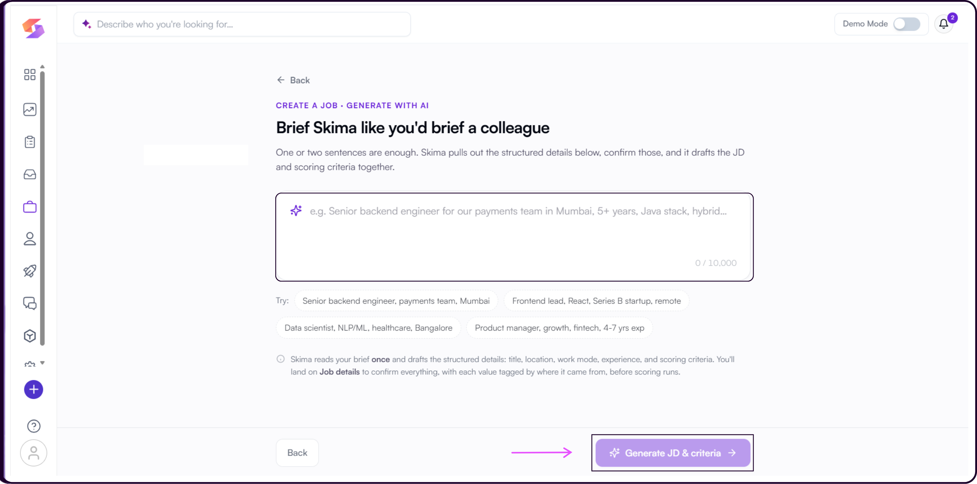 Paste or upload your job description screen with a file upload area