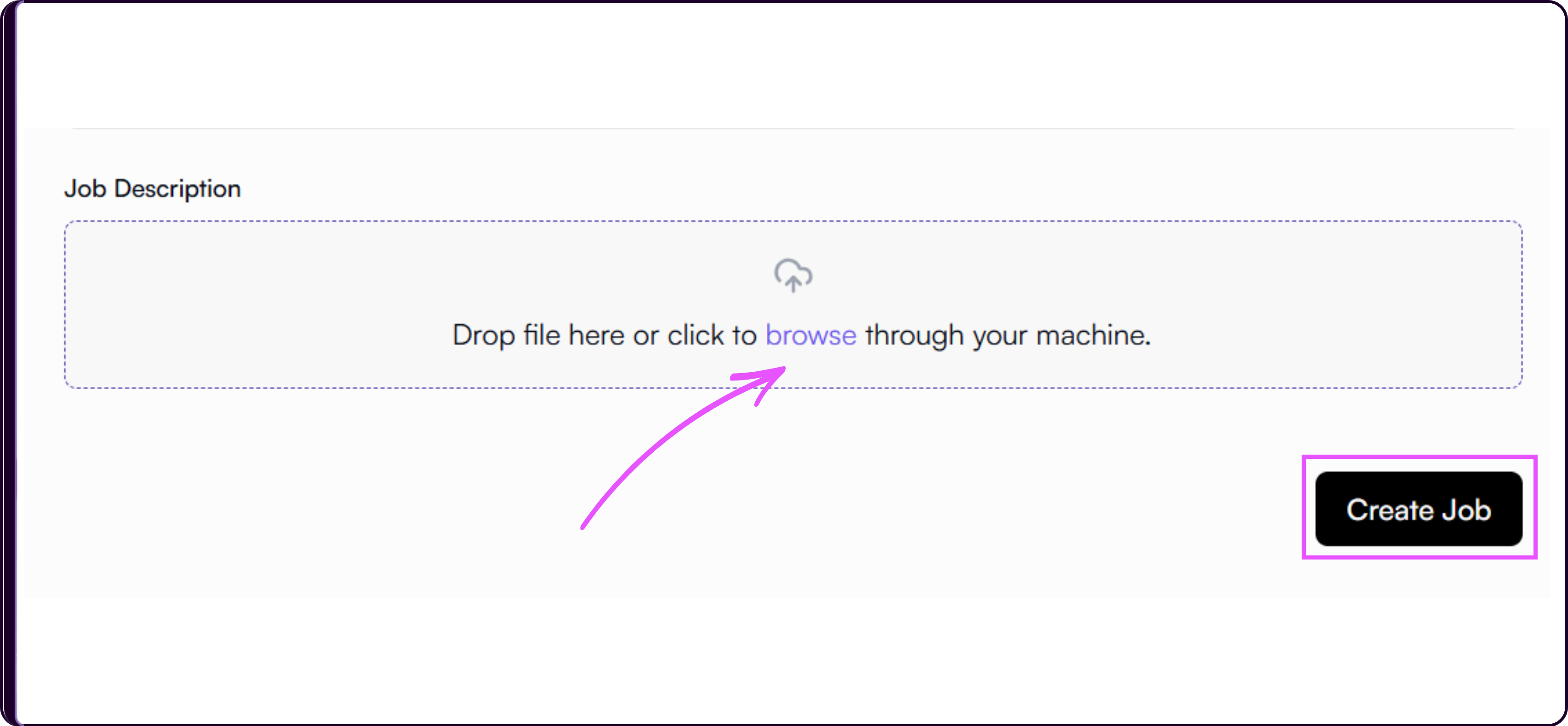 Job Description section showing the Browse button to upload an existing job description file